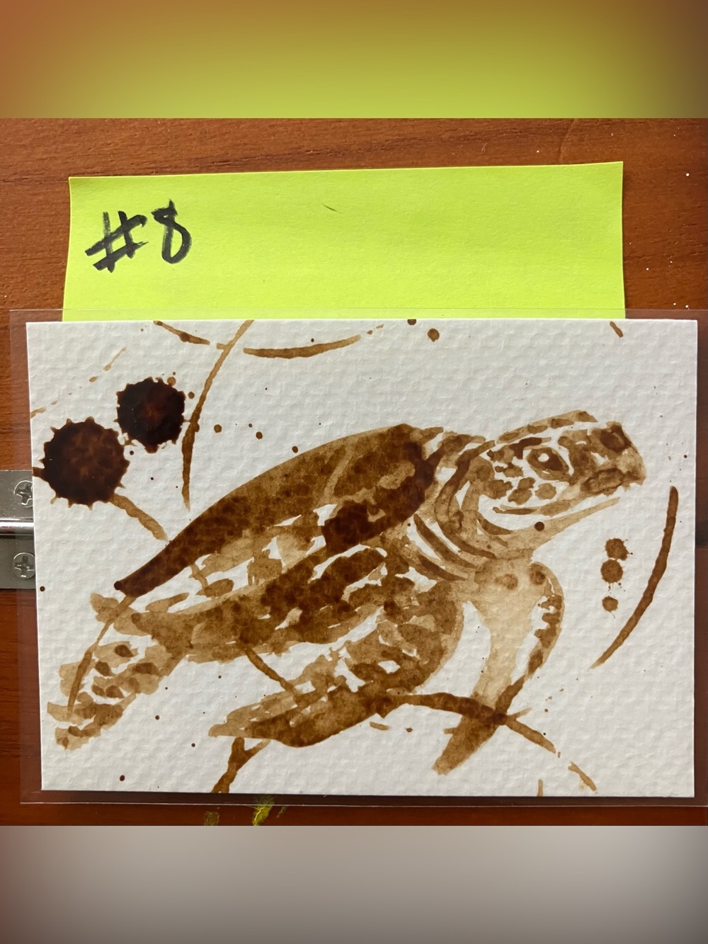 ORIGINAL coffee sea turtle painting reptile gift art collectible aceo artwork